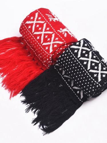 Autumn And Winter Couple Thickened Double-Sided Scarf Warm Christmas Snowflake Fawn Wool Scarf
