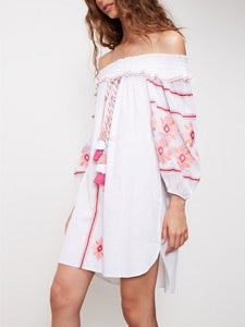 Fashion Embroidery Off-the shoulder Tassels Mini Dress