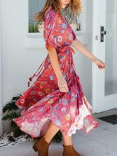 Load image into Gallery viewer, Print V Neck Short Sleeve Summer Boho Dress