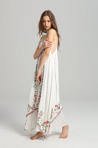 Spaghetti Strap Print Embroidered Bohemia Beach Maxi Dress