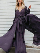 Load image into Gallery viewer, Lace V-Neck Split Long-Sleeved Ruffled Maxi Dress