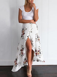 Flower Print Split High Waist Bohemia Skirt