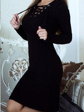 Load image into Gallery viewer, Knit Long Sleeve V Neck Bodycon Midi Dress