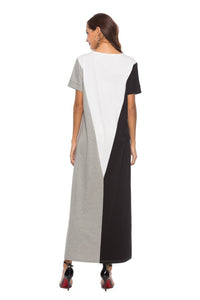 Round Neck Short Sleeve Splice Full Length Dress
