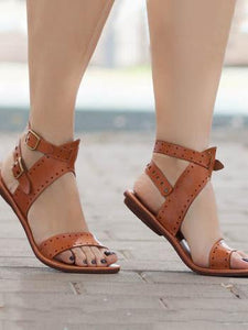 Solid Color Casual Open Toe Flat Sandals Shoes