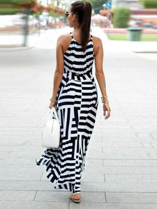 Sexy Stripe Sleeveless Irregular Maxi Dress