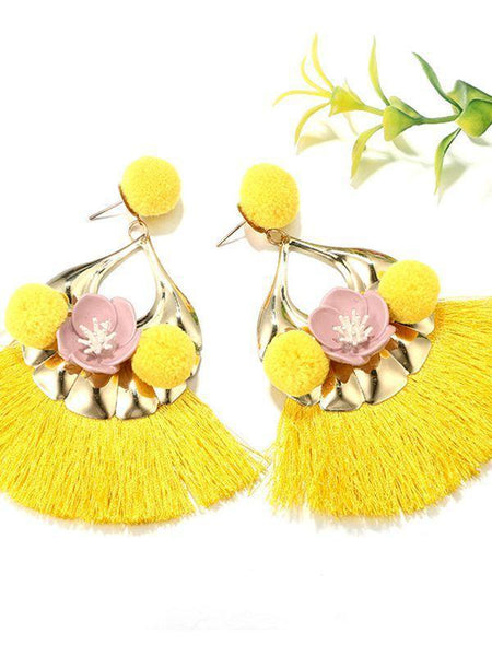 Vintage Color Flower Tassel Earrings