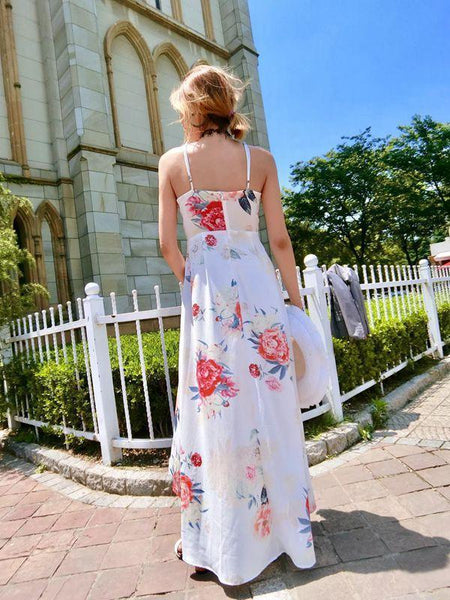 Summer Wild Slim Bohemian Holiday Beach Print Sling Dress