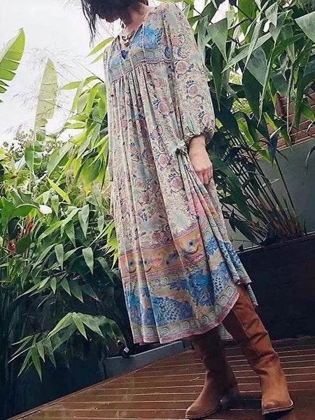 Spring New Boho Retro Positioning Print Holiday Dress