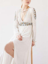 Load image into Gallery viewer, Bohemian Long Sleeve Embroidery Split Long Dress