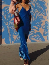 Load image into Gallery viewer, Velvet Split-side Spaghetti-neck Maxi Dress