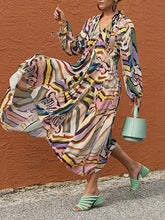 Load image into Gallery viewer, Bohemian Wind Depth V Long Sleeve Printed Dress