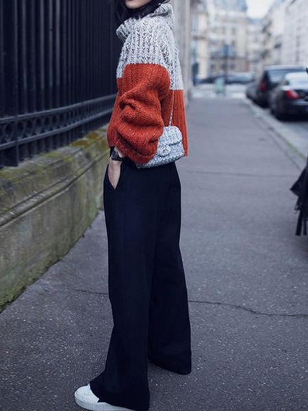 Casual Split-Joint High Neck Sweater