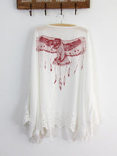 Load image into Gallery viewer, Lace Sleeves Mini Eagle Print White Bohemia Beach Cardigan Tops