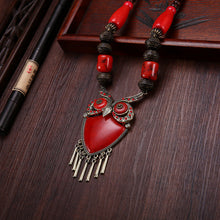 Load image into Gallery viewer, Tibetan ethnic wind wooden beads necklace sweater chain dance pendant