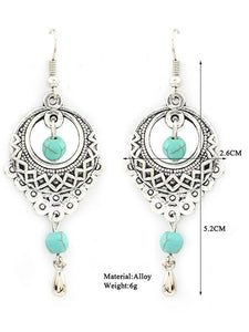 Vintage Ethnic Turquoise Hollow Carved Water Drops earrings