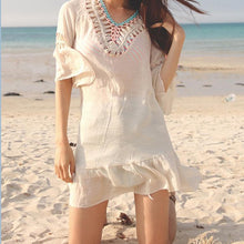 Load image into Gallery viewer, Bohemia Hollow Bikini Blouse Vacation Beach Mini Dress