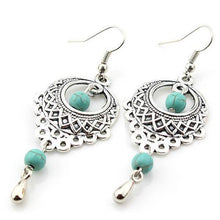 Load image into Gallery viewer, Vintage Ethnic Turquoise Hollow Carved Water Drops earrings