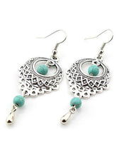 Load image into Gallery viewer, Vintage Ethnic Turquoise Hollow Carved Water Drops earrings