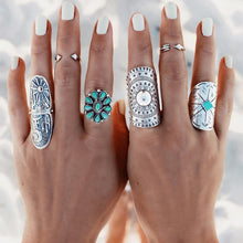 Load image into Gallery viewer, Gypsy Bohemian Wide Edition Retro Carved Truffle Cactus Sun Moon Geometry Ring