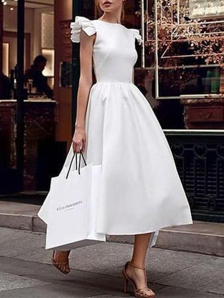 Elegant Round Neck Ruffles Maxi Dress