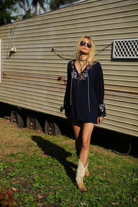 Embroidered Long Sleeve Bohemia Beach Mini Dress