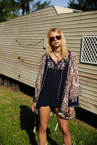 Embroidered Long Sleeve Bohemia Beach Mini Dress