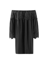 Load image into Gallery viewer, Women Lace Collar Long Sleeve Dress Short Skirt