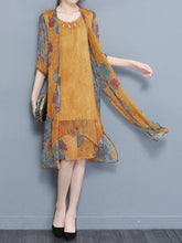 Load image into Gallery viewer, Vintage Chiffon Women Two Pieces Set Half Sleeve Print Dresses