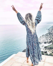 Load image into Gallery viewer, Print V Neck Long Sleeve Bohemia Maxi Dress