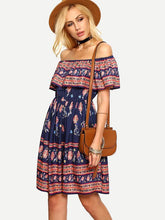 Load image into Gallery viewer, Off-the-Shoulder Beach Floral-Print Bohemia Mini Dress