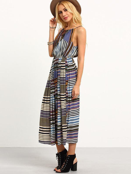 Spaghetti Neckline Beach Floral-Print Bohemia Mini Dress