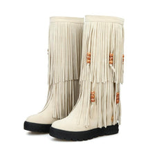 Load image into Gallery viewer, Women Boho Winter Tassel Warm Hidden Heel Long Boots