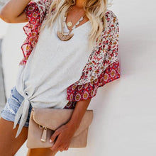 Load image into Gallery viewer, Boho Printed Geometric Irregularity Short-Sleeved Blouse Tops