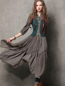 Original Vintage Buckle Embroidered Slim Dress