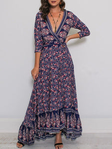Surplice Printed Fashion Date Maxi Dress