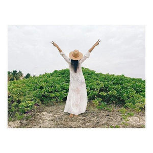 Embroidered White Long Sleeve Boho Dress