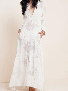 Embroidered White Long Sleeve Boho Dress