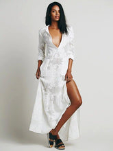 Load image into Gallery viewer, Embroidered White Long Sleeve Boho Dress