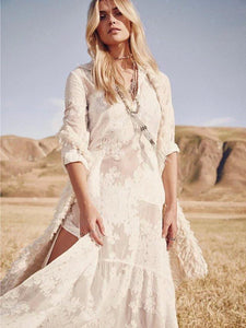 Embroidered White Long Sleeve Boho Dress