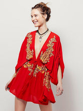 Load image into Gallery viewer, Embroidered Deep V-neck Long Sleeve Mini Dress