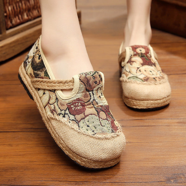 Easy To Wear Ethnic Women's Shoes Hot Comfortable Non Slip Breathable Cotton and Hemp Bear Cloth Shoes