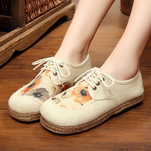 Load image into Gallery viewer, Cotton and Linen Lace-up Cloth Shoes Breathable and Comfortable Women&#39;s Cloth Shoes Pastoral Wind Floral Linen Shoes