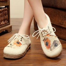 Load image into Gallery viewer, Cotton and Linen Lace-up Cloth Shoes Breathable and Comfortable Women&#39;s Cloth Shoes Pastoral Wind Floral Linen Shoes
