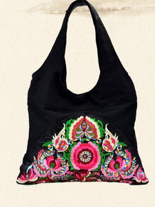 Ethnic Style Simple Embroidery Zipper Shoulder Bag