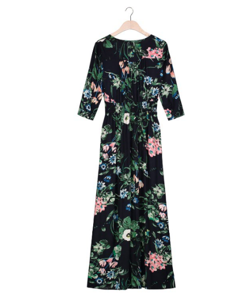 Vintage Floral V Neck Bohemia Maxi Dress
