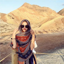 Load image into Gallery viewer, Autumn And Winter New Bohemian Retro Art Stripe Tassel Soft Cotton Scarf Shawl