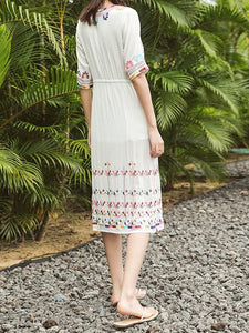 2018 Embroidered Half Sleeve Bohemia Beach Dress