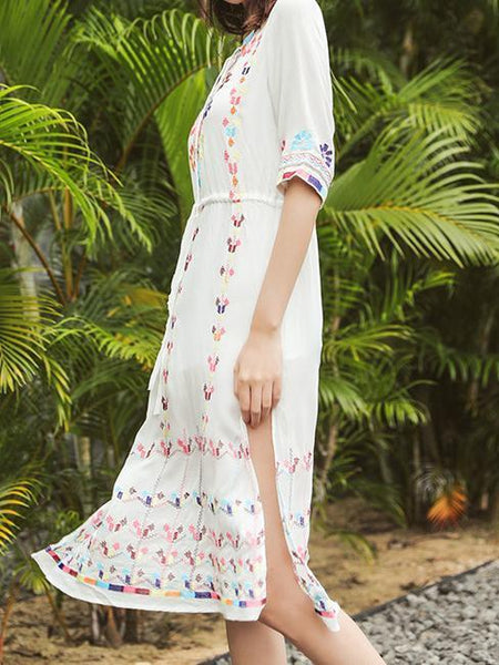 2018 Embroidered Half Sleeve Bohemia Beach Dress