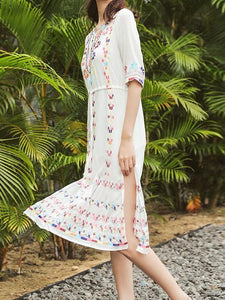 2018 Embroidered Half Sleeve Bohemia Beach Dress